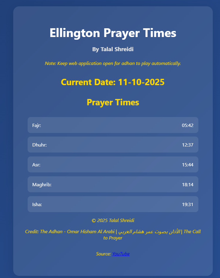 Ellington Prayer Times